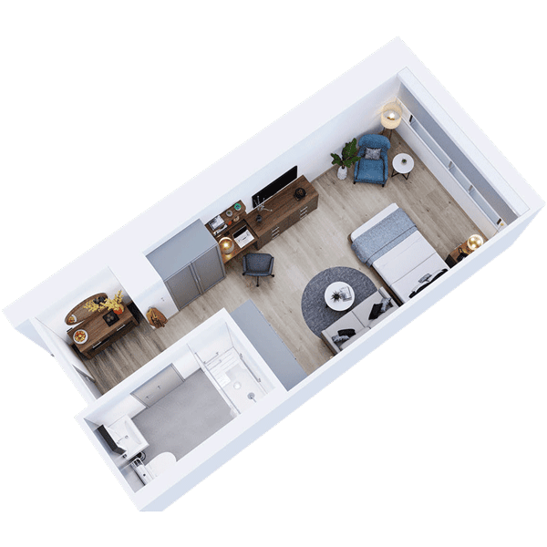 Classic Studio Floor Plan designed by Courtyard Luxury Senior Living in Clinton, NJ
