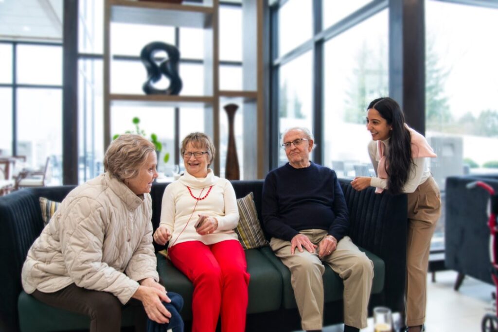 Seniors having conversation with laughter in Clinton, NJ